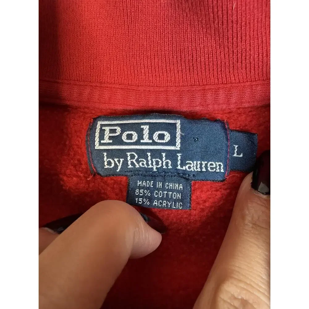 Polo Ralph Lauren Sweater Mens L Red 1/4 Zip Mock Neck Cotton Acrylic Pullover